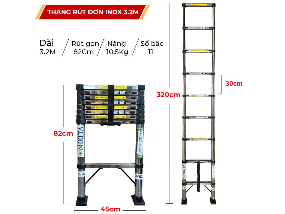 Thang inox rút đơn chống trượt Nikita ID32