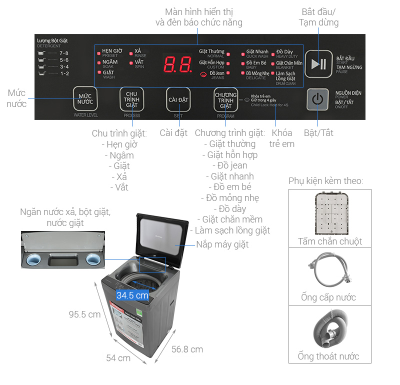 Máy giặt Sharp ES-W10NV-GY 