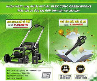 Tặng máy thổi lá dùng pin BL60L02 khi mua máy cắt cỏ Greenworks Tặng máy thổi lá dùng pin BL60L02 khi mua máy cắt cỏ Greenworks