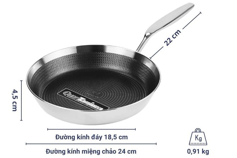 Chảo inox chống dính hoa văn nổi Tri-Ply Kaiyo KNF-3574 24cm