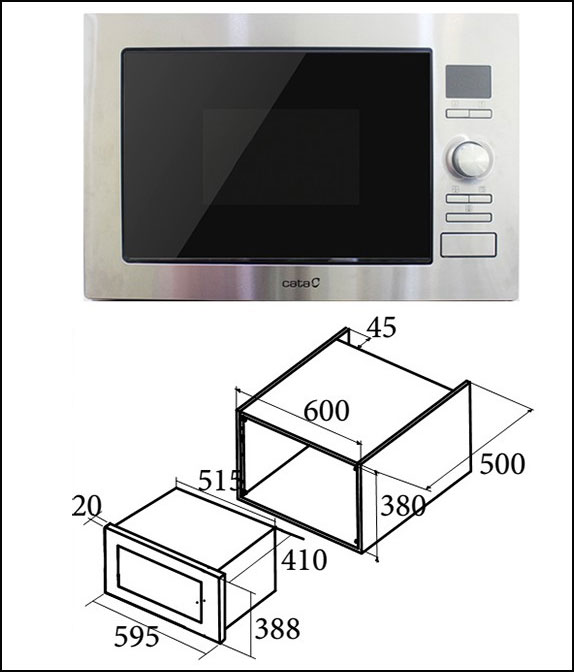 Kích thước lắp đặt của lò vi sóng Cata MC 25 D ENC