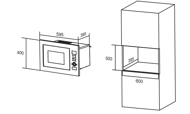 Kích thước lắp đặt Lò vi sóng Robam M604