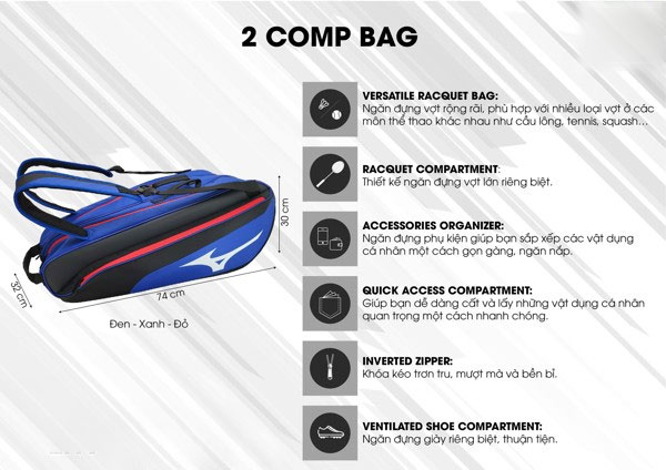 Túi đựng vợt cầu lông Mizuno 2COMP BAG (MZ-CP2032)