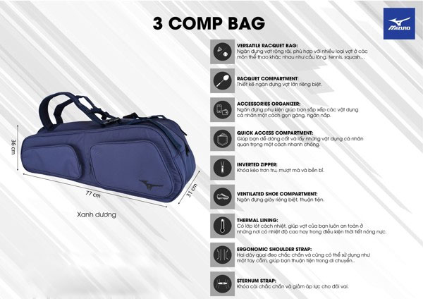Túi đựng vợt cầu lông Mizuno 3COMP BAG (MZ-CP202)