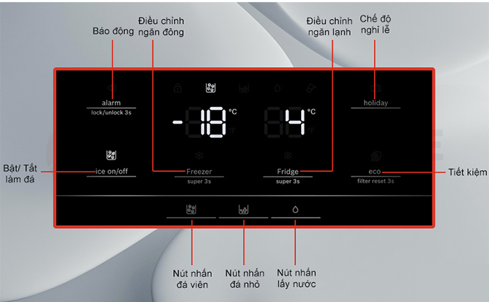 Bảng điều khiển cảm ứng của tủ lạnh Bosch serie 6 KAD93ABEP