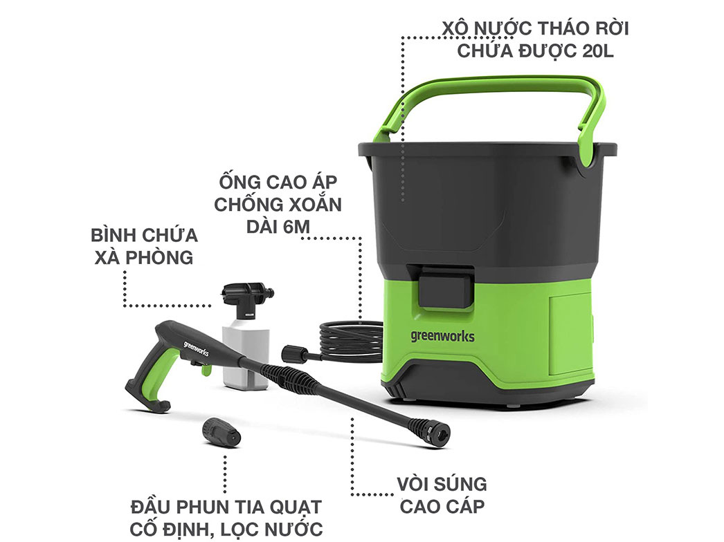 Máy xịt rửa áp suất cao dùng pin Greenworks 40V GDC40