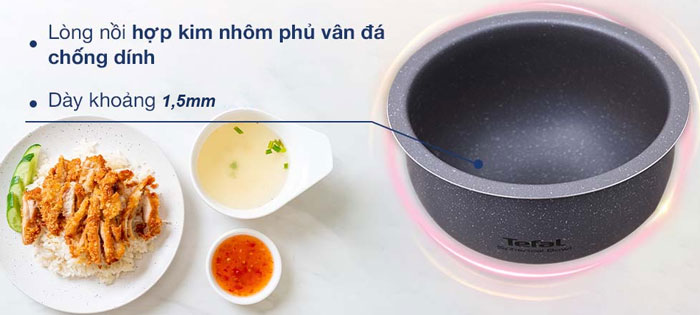 Lòng nồi cơm điện tử Tefal RK733168 1,8L 750W dày dặn, chống dính