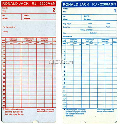 Thẻ giấy chấm công Thẻ giấy chấm công