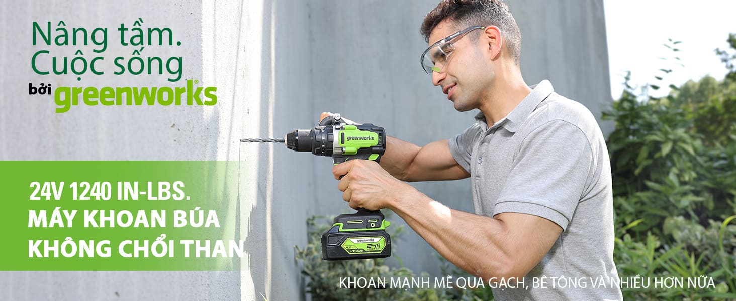 Máy khoan búa 3 chức năng dùng pin Greenworks 24V DDG407