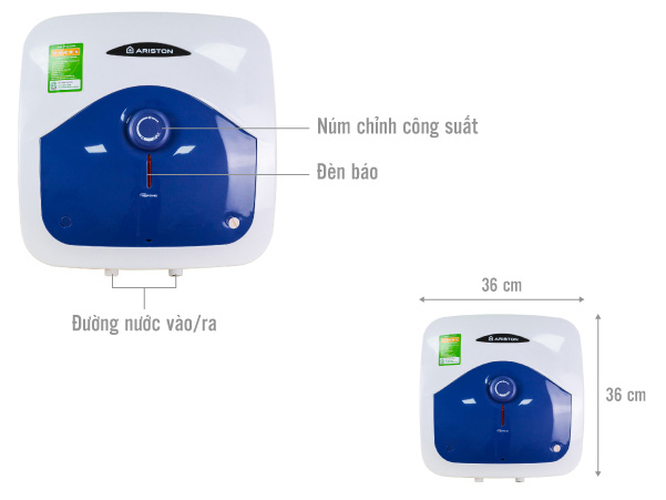 Bình nóng lạnh Ariston Blue 15R 2.5 FE  làm nóng gián tiếp với công suất mạnh mẽ 2.500W