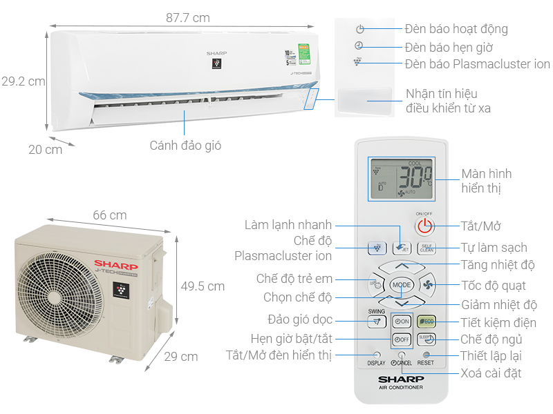 Cấu tạo của máy lạnh Sharp Inverter 1.5HP AH-XP13BSW