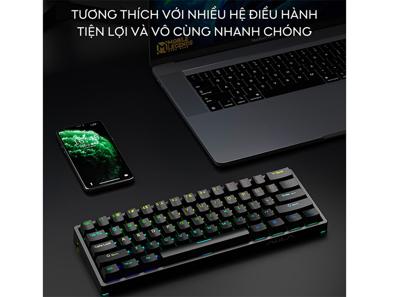 Bàn phím cơ Gaming Aula F3261 tương thích nhiều hệ điều hành