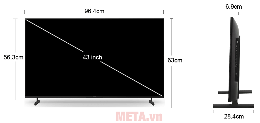 Kích thước Google Tivi Sony 4K 43 Inch KD-43X80L