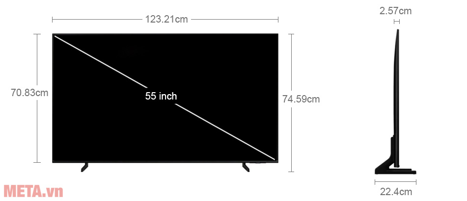 Kích thước của tivi Samsung QLED 4K 55 inch QA55Q63CAKXXV