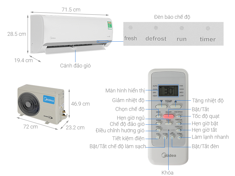 Máy lạnh Midea Inverter 1HP MAFA-09CDN8