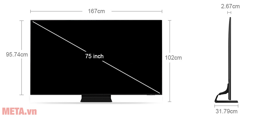 Kích thước tivi Samsung QA75QN90BAKXXV