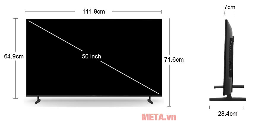 Kích thước tivi Sony KD-50X80L