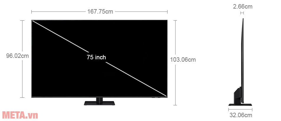 Kích thước tivi Samsung QA75Q70BAKXXV