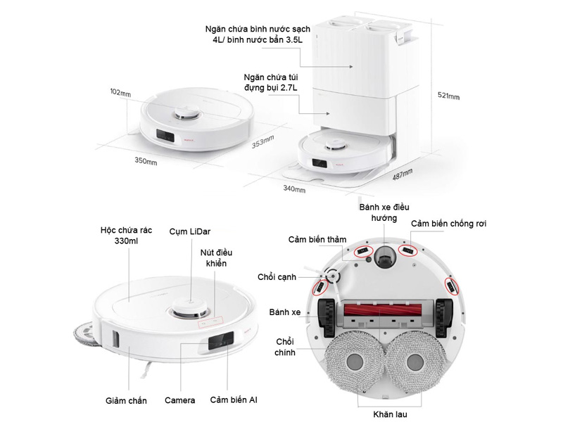 Cấu tạo robot hút bụi Roborock Q Revo MaxV (QR0PEP)