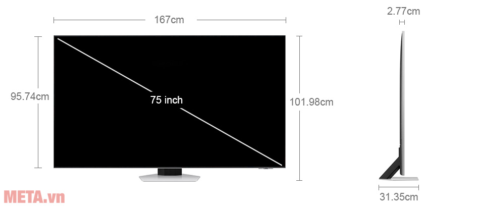 Kích thước tivi Samsung QA75QN85BAKXXV