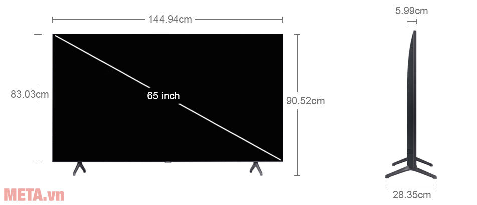 Kích thước tivi Samsung UA65TU7000KXXV