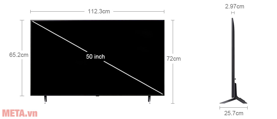 Kích thước tivi LG QNED 4K 50 inch 50QNED80SRA 