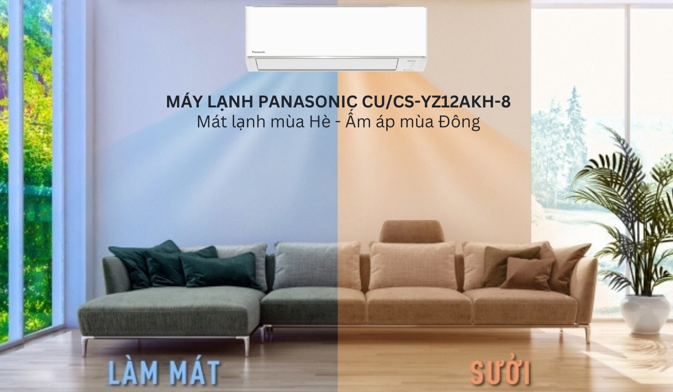 Máy lạnh Panasonic CU/CS-YZ12AKH-8 mang đến luồng khí thoáng mát lạnh vào mùa hè và ấm áp vào mùa đông