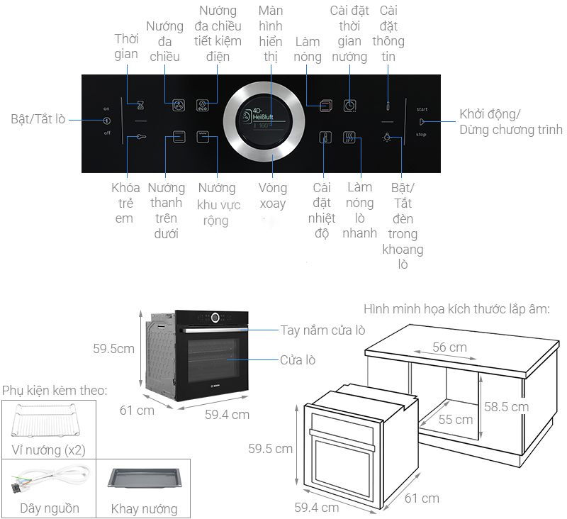 Lò nướng âm tủ Bosch HBG634BB1B 71 lít