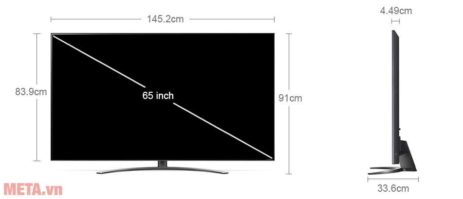 Kích thước Smart Tivi QNED LG 4K 65 inch 65QNED86SQA