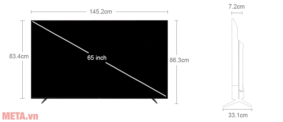 Kích thước tivi Sony 4K 65 inch XR-65X90K