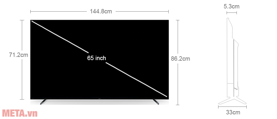 Kích thước tivi Sony XR-65A80K