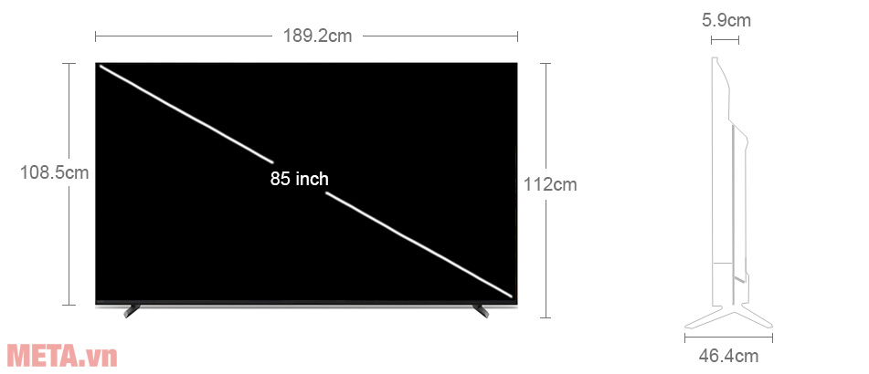 Kích thước tivi Sony XR-85X90L