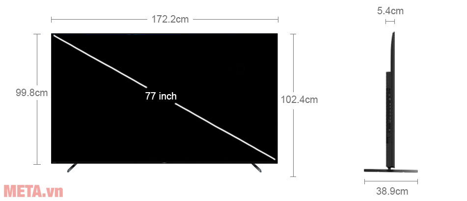 Kích thước tivi Sony XR-77A80K