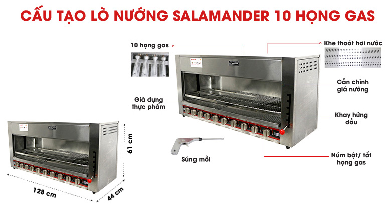 Lò nướng Salamander 10 họng gas 