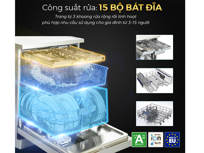 Máy rửa được 15 bộ bát đĩa 