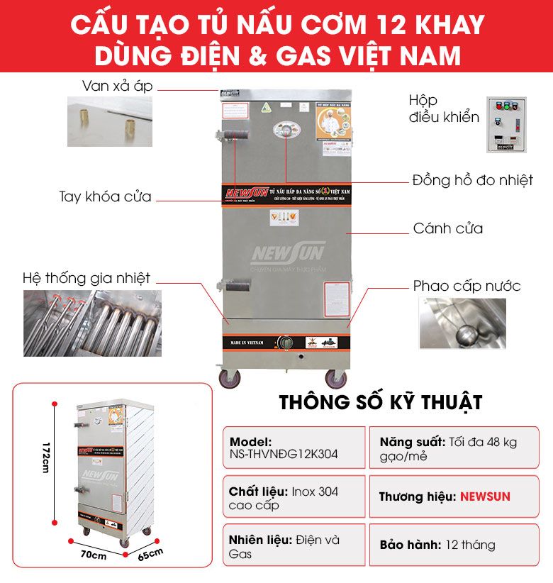 Tủ cơm công nghiệp dùng gas