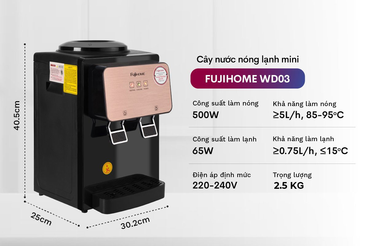 Cây nước FujiHome WD03E có thể làm nóng nước uống tới 95 độ C