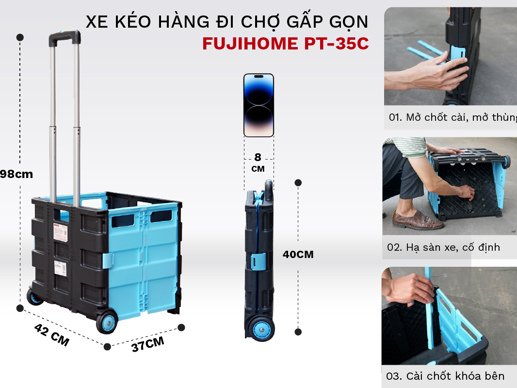 Xe kéo hàng đi chợ rút gọn FujiHome PT-35C 