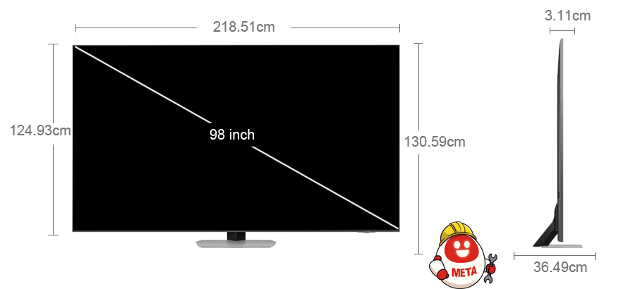 Kích thước tivi Samsung QA98QN90D
