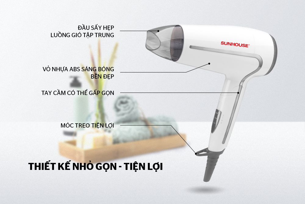 Máy sấy tóc Sunhouse SHD2308W có kiểu dáng hiện đại, sang trọng