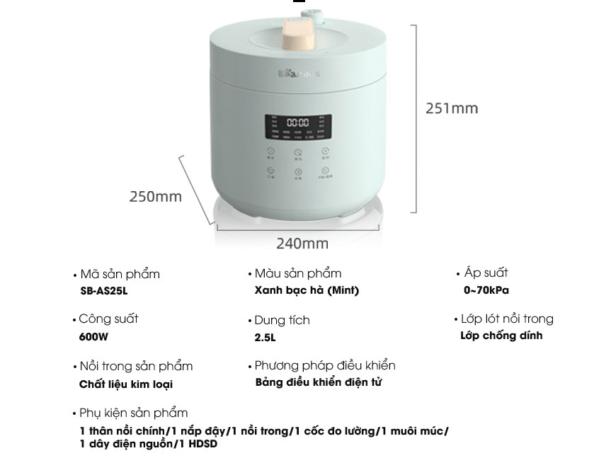 Nồi áp suất điện Bear SB-AS25L