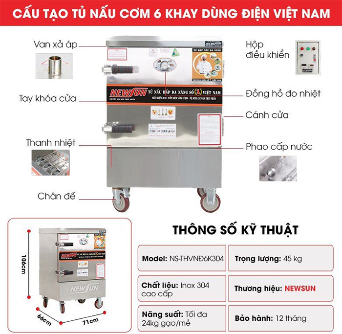 Tủ cơm công nghiệp NewSun 6 khay