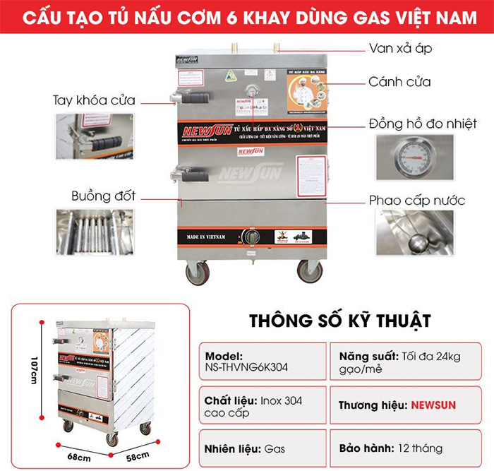 Tủ cơm công nghiệp NewSun 6 khay