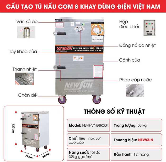 Tủ cơm công nghiệp NewSun 8 khay