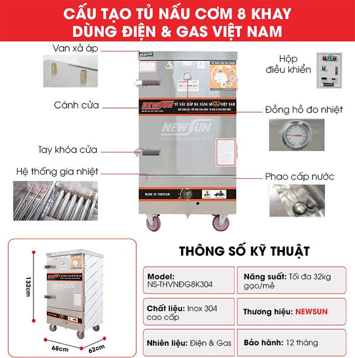 Tủ cơm công nghiệp NewSun 8 khay