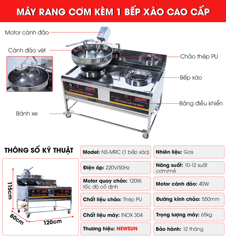 Máy rang cơm tự động NewSun inox 304