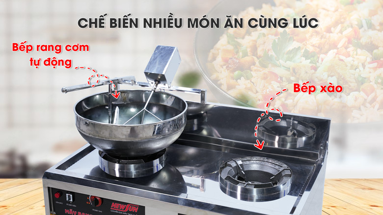 Máy rang cơm tự động kèm bếp xào