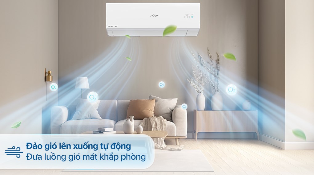 Cánh đảo gió của máy lạnh AQA-RUV10RB2 được thiết kế để có thể thổi gió lên xuống tự động