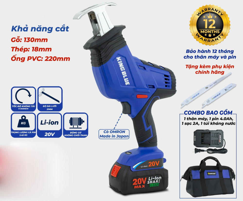 Máy cưa kiếm dùng pin 20V Kingblue KB20CK1 