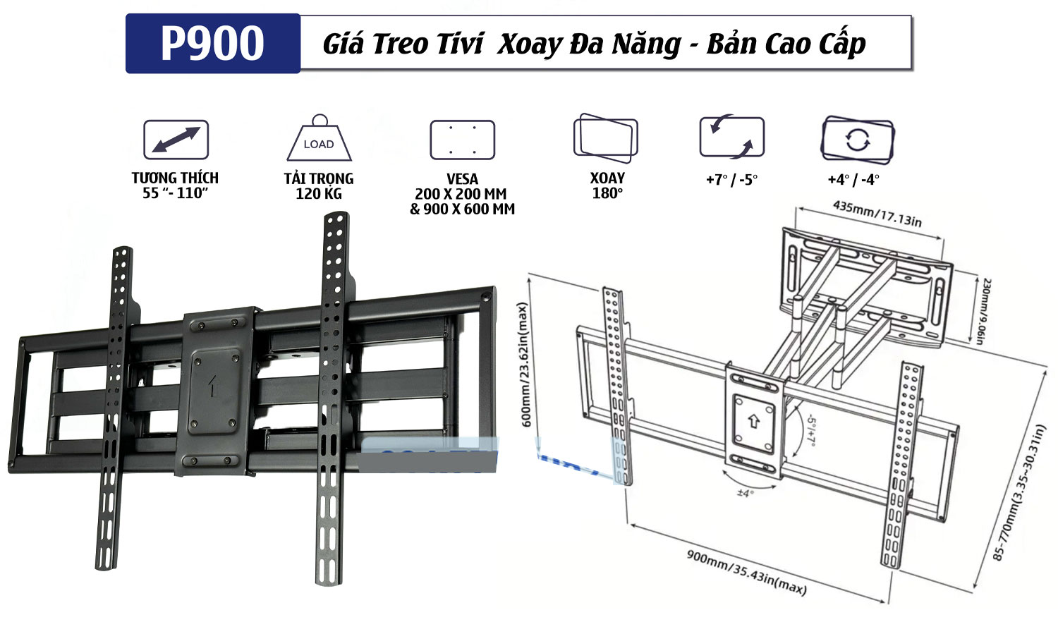 Giá treo tivi đa năng cỡ lớn ErgoTek P900 